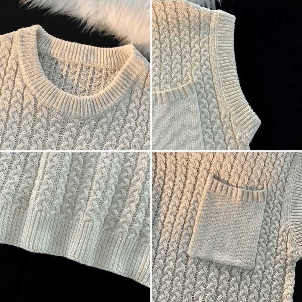 Áo sweater Dệt Kim Sát Nách Cổ Tròn Dáng Rộng Thời Trang Cho Nam Và Nữ