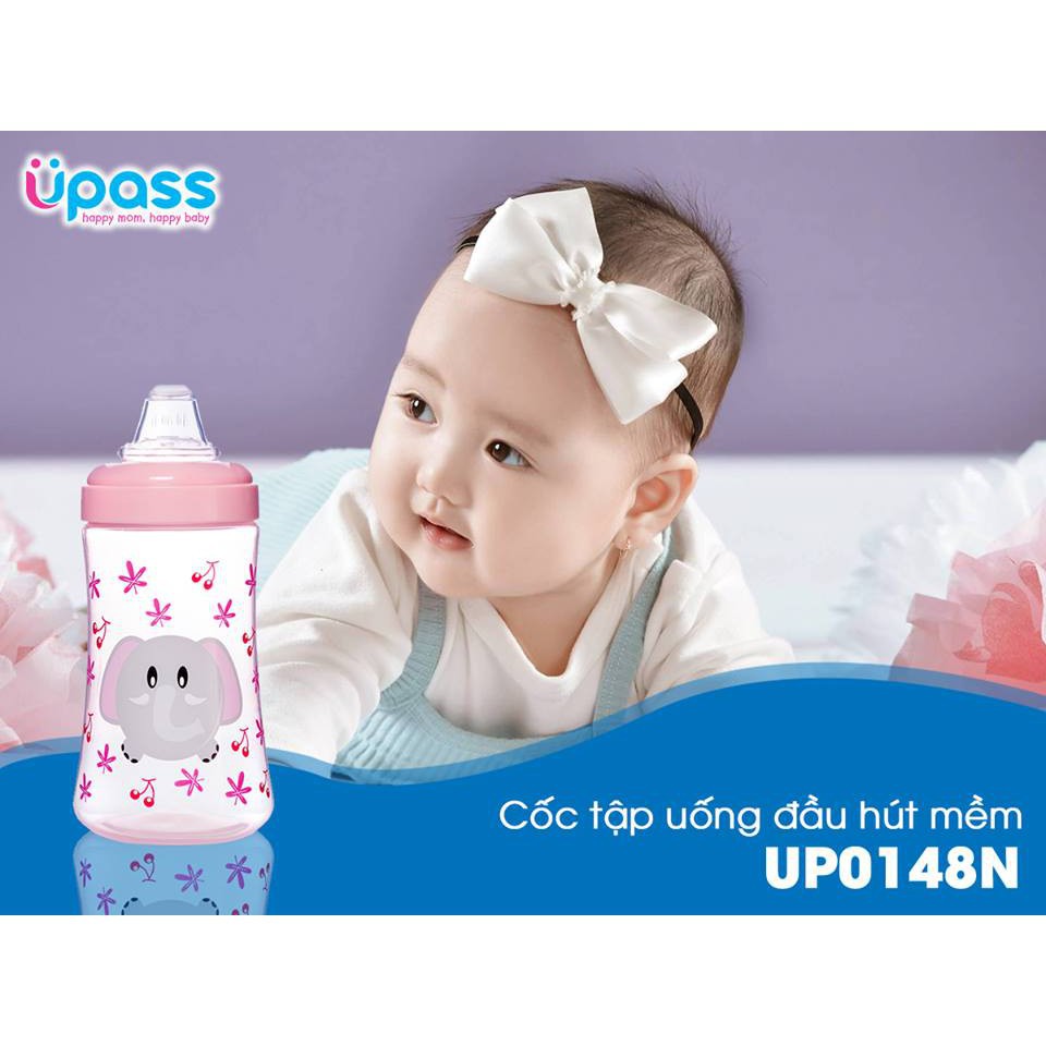 Bình uống nước Upass 300ml cho bé, có ống hút tiện lợi UP0090N