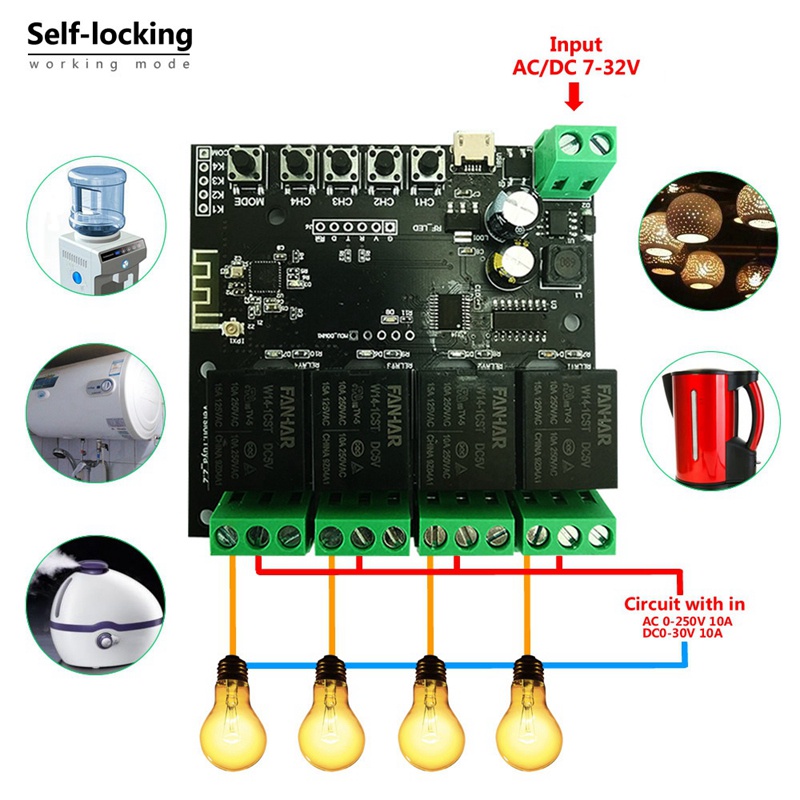Bộ 2 công tắc điều khiển từ xa thông minh Tuya 4CH wifi không dây DIY tiện lợi