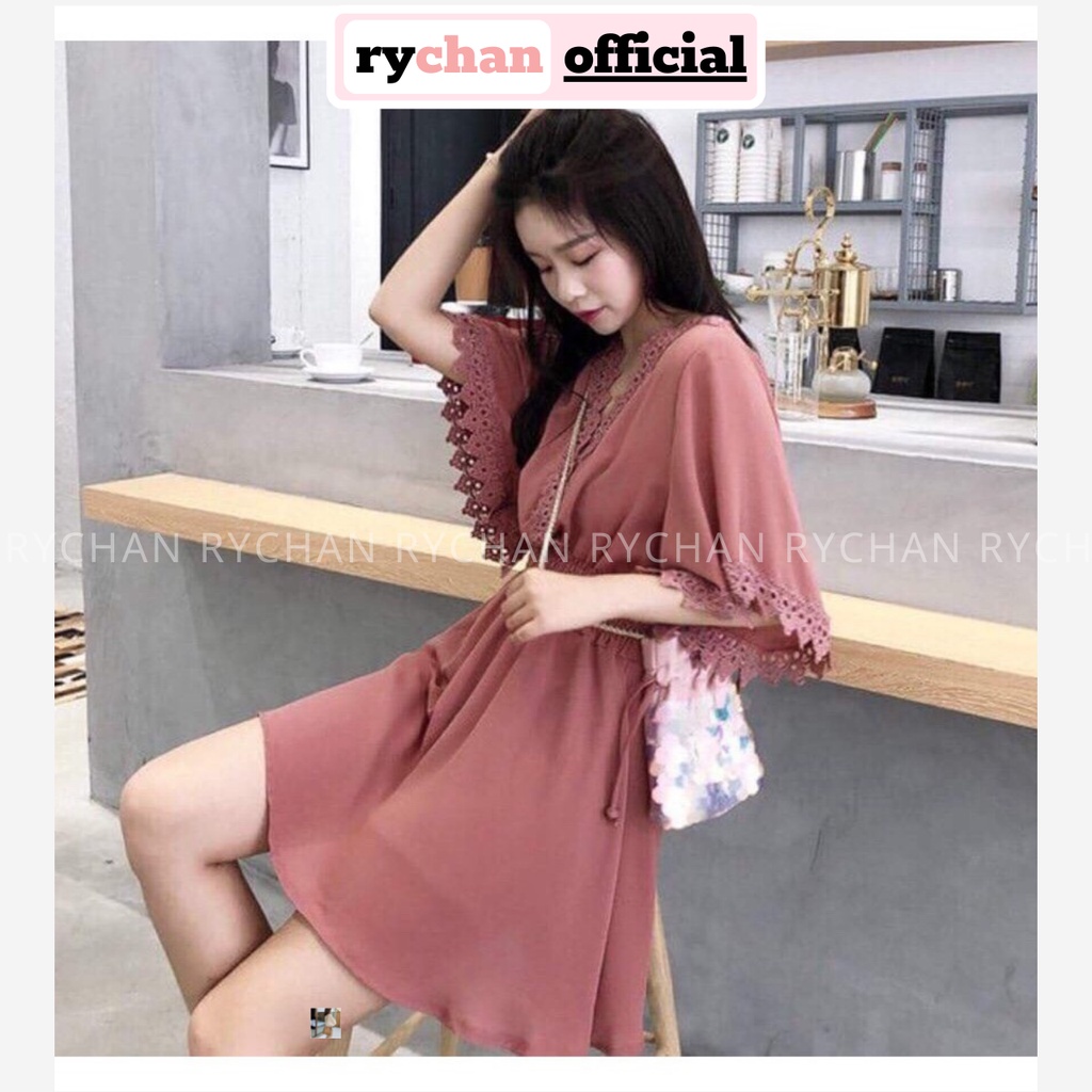 DX457 - Đầm Xòe Phối Viền Ren Cổ Tay Lở