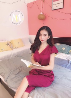 Bộ lụa viền ren mặc nhà