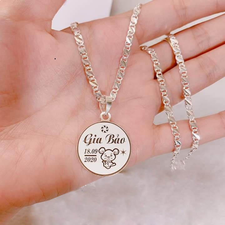 Dây chuyền bạc khắc tên cho bé họa tiết xinh xắn dễ thương, trang sức bạc ta trẻ em