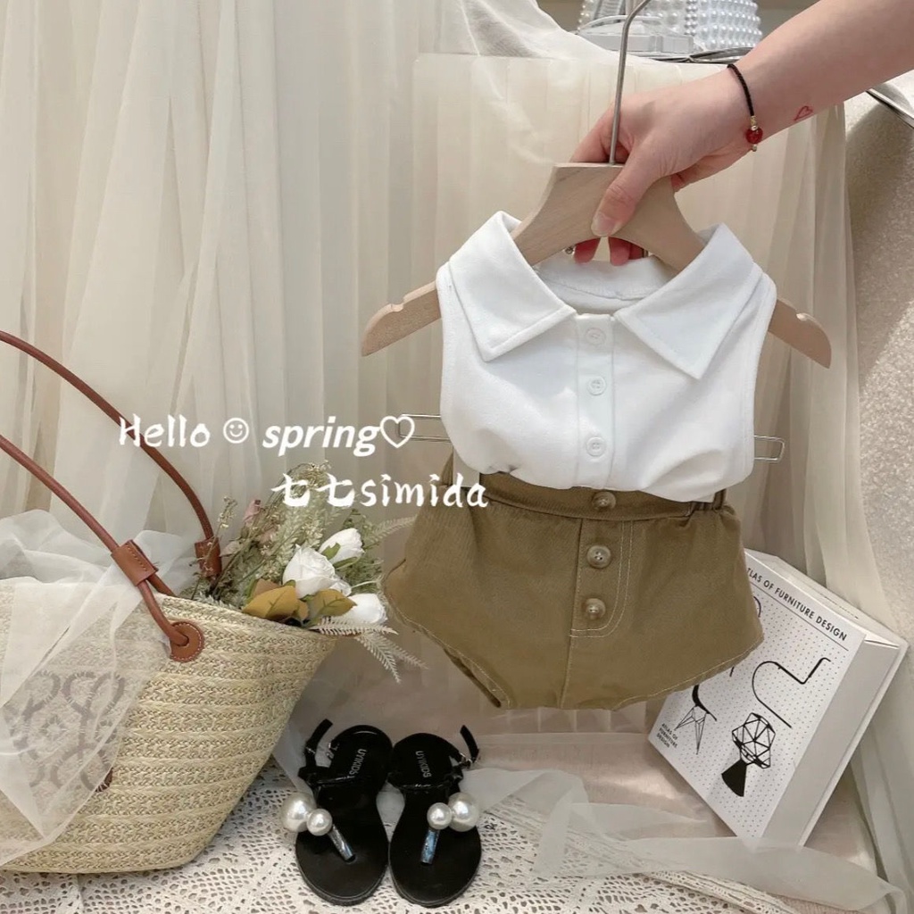 Bộ Áo Thun + Quần Short Thời Trang Mùa Hè 2022 Phong Cách Nhật Hàn Mới Cho Bé Gái