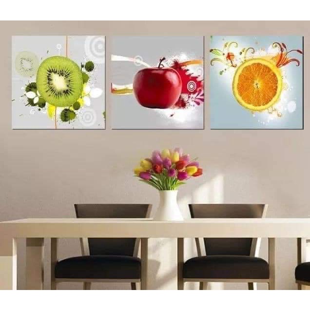 Bộ 3 bức tranh vuông treo cạnh bàn ăn, bếp, treo phòng khách, tranh tráng gương 5D- Home Decor.