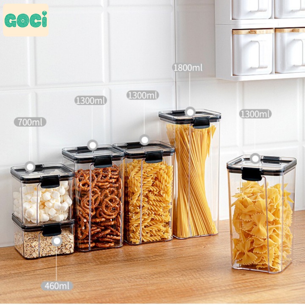 Hộp nhựa đựng ngũ cốc thực phẩm khô tủ lạnh bảo quản hạt khô bánh quy có nắp kín