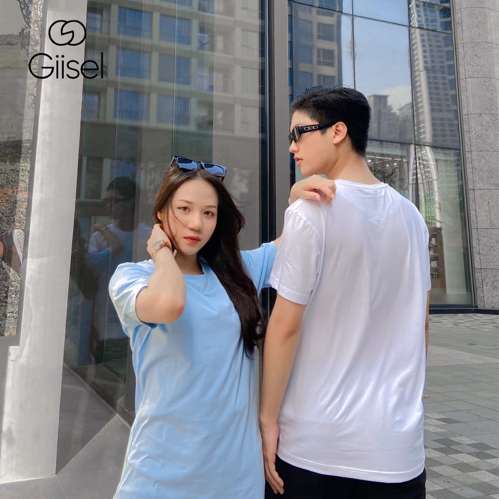 Áo phông thun nam nữ unisex cổ tròn cotton 1 màu trơn Giisel : trắng - đen - xanh