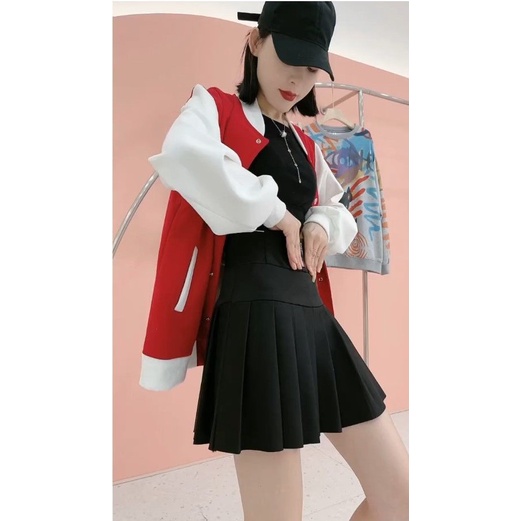 Chân Váy Ngắn Chữ a Xếp Ly Lưng Cao Co Giãn Màu Đen Thời Trang Cho Nữ