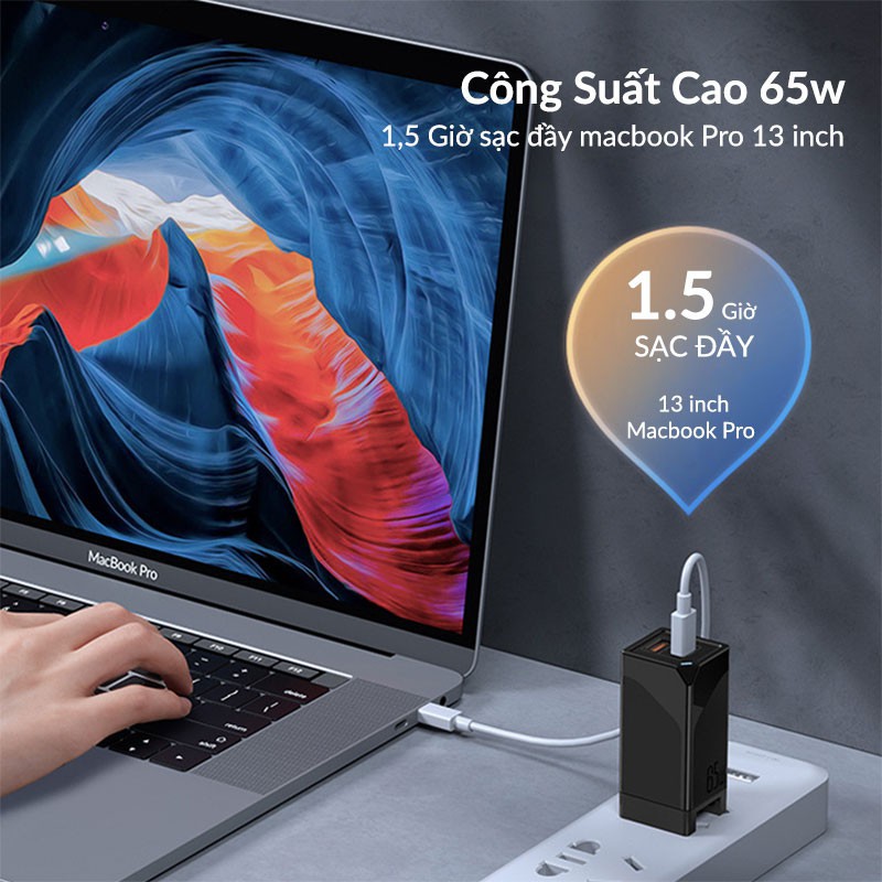 CỦ SẠC NHANH 65W CHÍNH HÃNG Remax RP-U73 2 CỔNG SẠC ĐA NĂNG PD 3.0 QC 4.0 MACBOOK IPAD IPHONE XIAOMI SAMSUNG