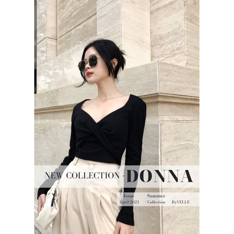 VELLE DESIGN Áo thun xoắn nơ Selena chất thun gân dày dặn