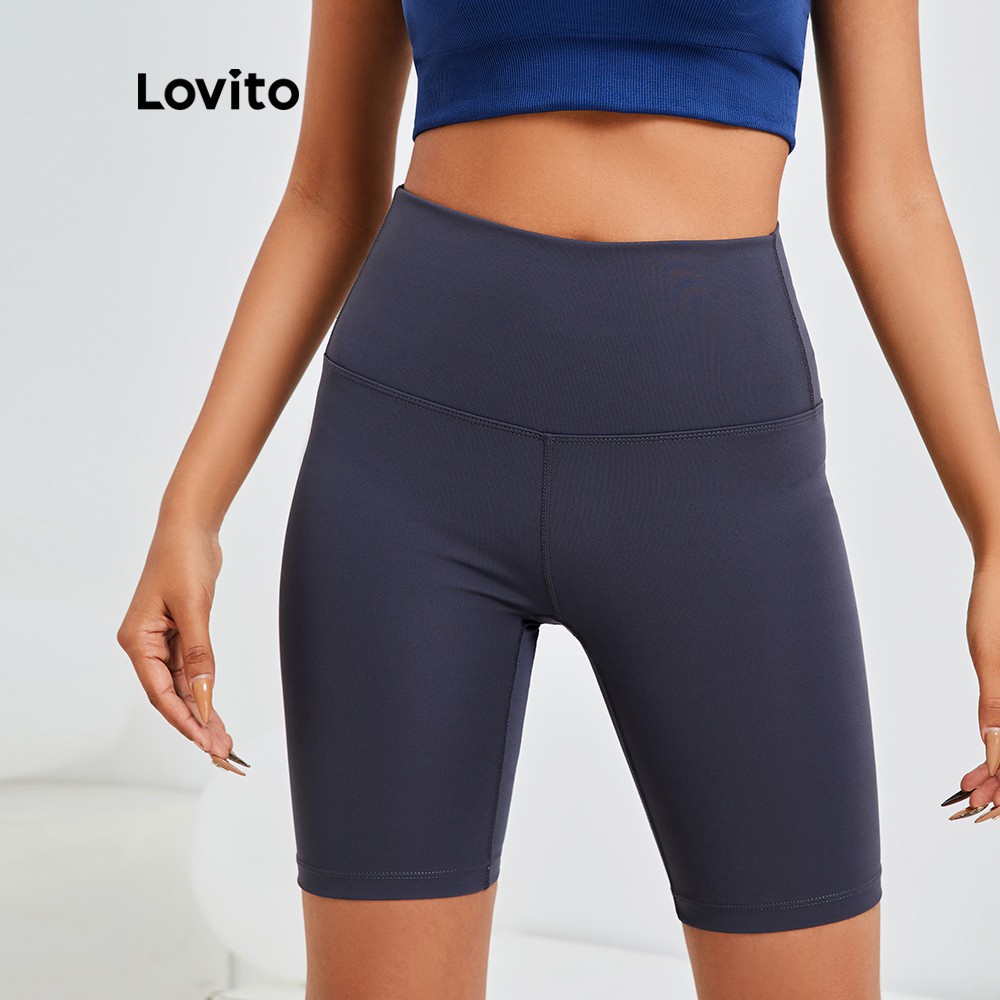 Quần thể thao Lovito màu trơn lưng cao nâng mông độ co giãn cao thiết kế đơn giản L13X093 (Màu xám)