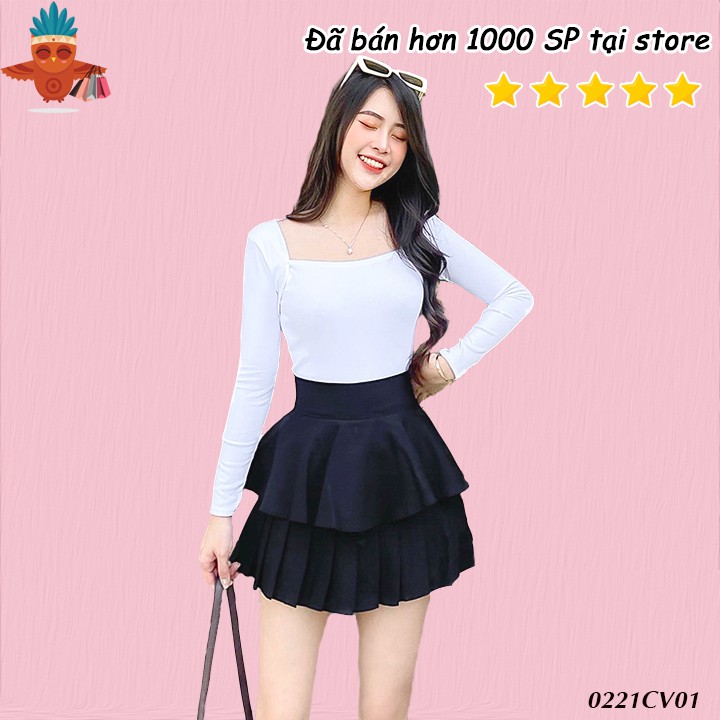 Chân váy xếp li tầng xòe ngắn lưng cao đen THOCA HOUSE tôn dáng và chân dài, dễ phối đồ đi làm, đi chơi