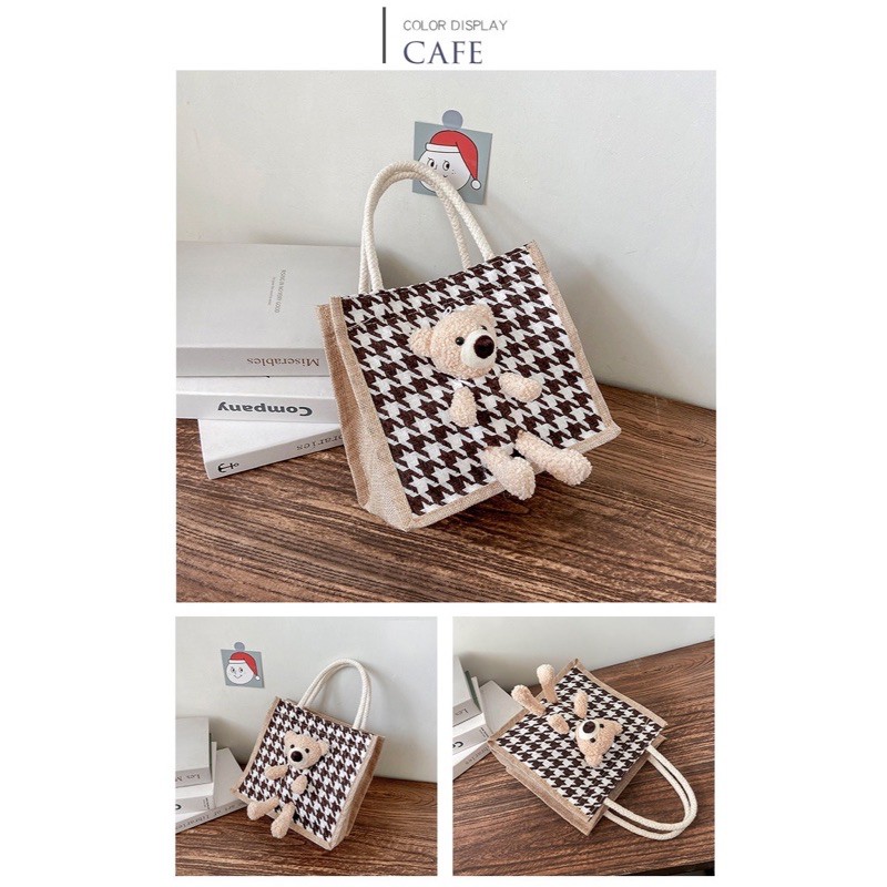 Túi Cói Kẻ Hình Gấu ❤️FREESHIP❤️  Houndstooth SPB 182