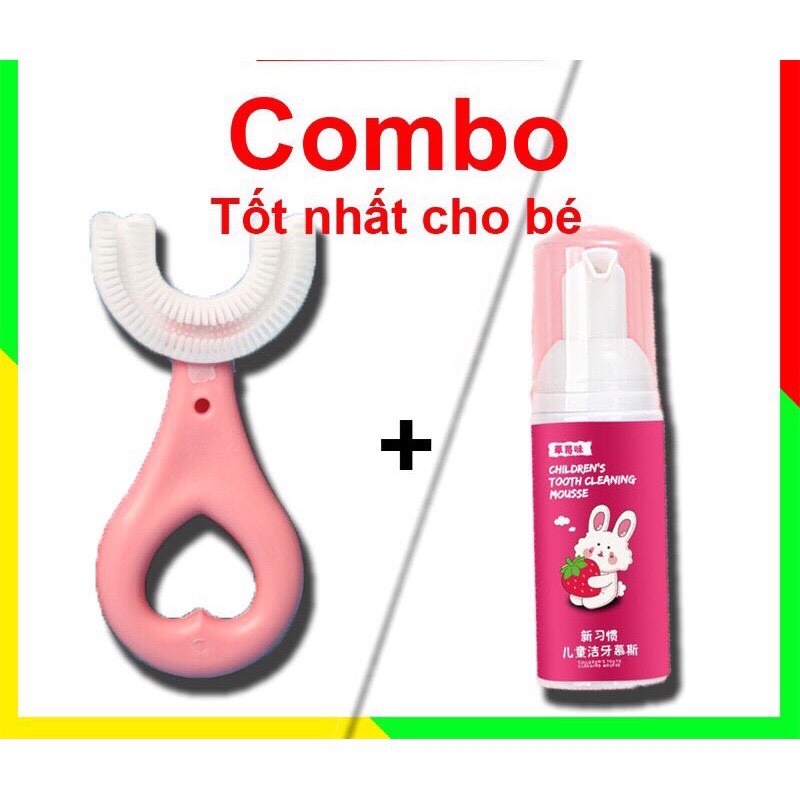( Bàn chải chữ U + Kem đánh răng) Bàn chải đánh răng Silicon hình chữ U cho bé tập đánh răng, kem đánh răng tạo bọt