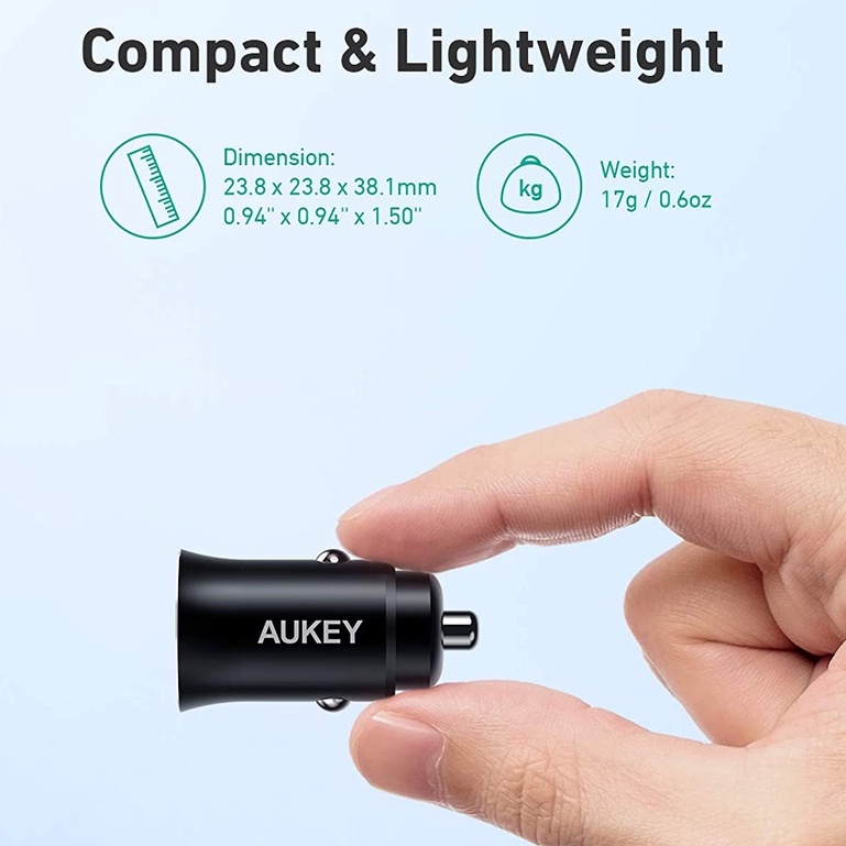 Tẩu sạc ô tô nhanh AUKEY CC-Q1 USB-A 24w 2.4A usb Mini cho ô tô chống cháy nổ Cho Xe Ô Tô