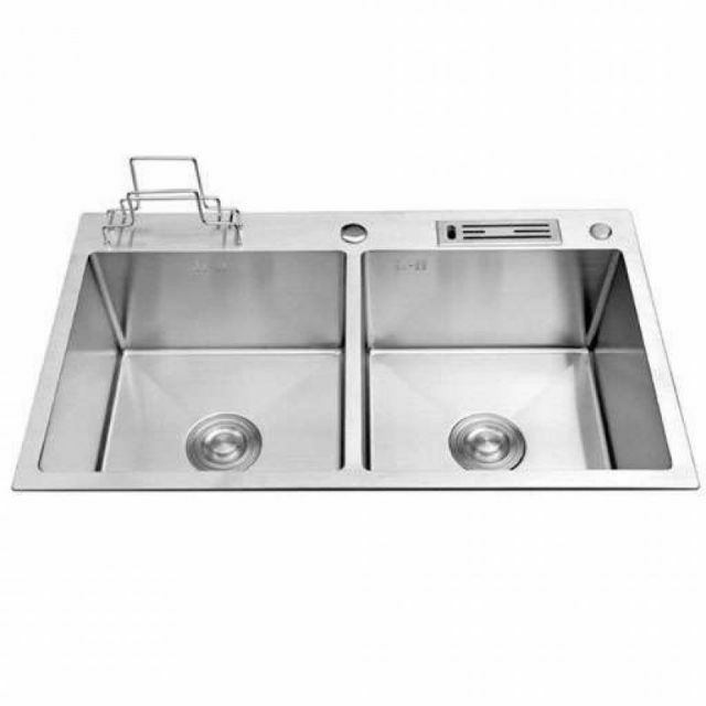 Chậu rửa chén đúc inox304, 02 hộc đều,82x45x23cm, dắt dao, dắt thớt, bảo hành 03 năm