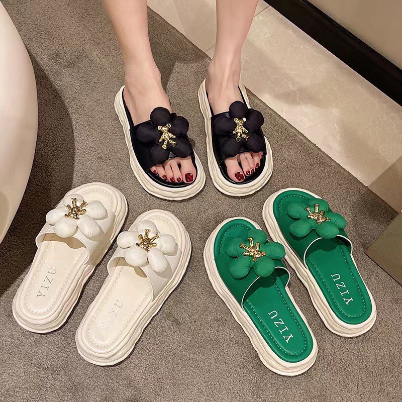 Dép nữ hình bông hoa đính gấu thời trang siêu đẹp cực phẩm 2023