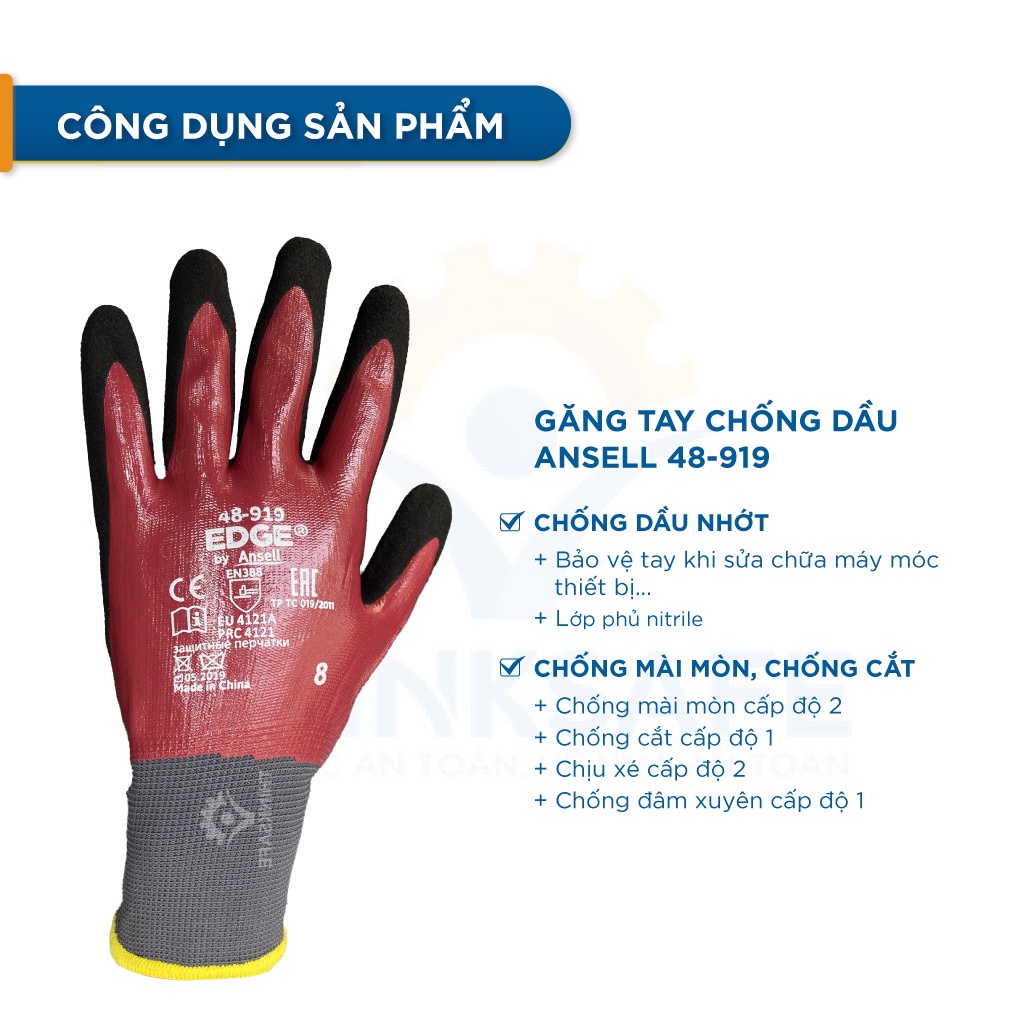 Găng tay bảo hộ lao động Ansell 48-919, chống dầu nhớt, tiêu chuẩn EN 420/388