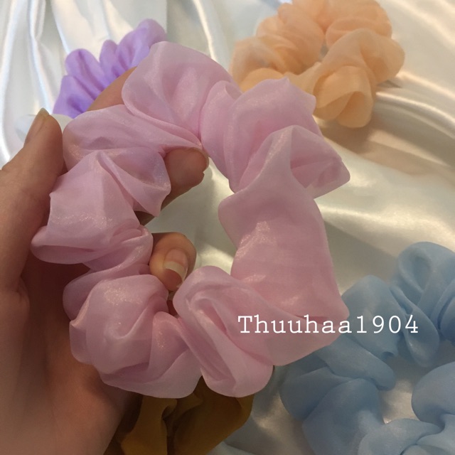 Dây buộc tóc vải scunchies voan kính loại đẹp