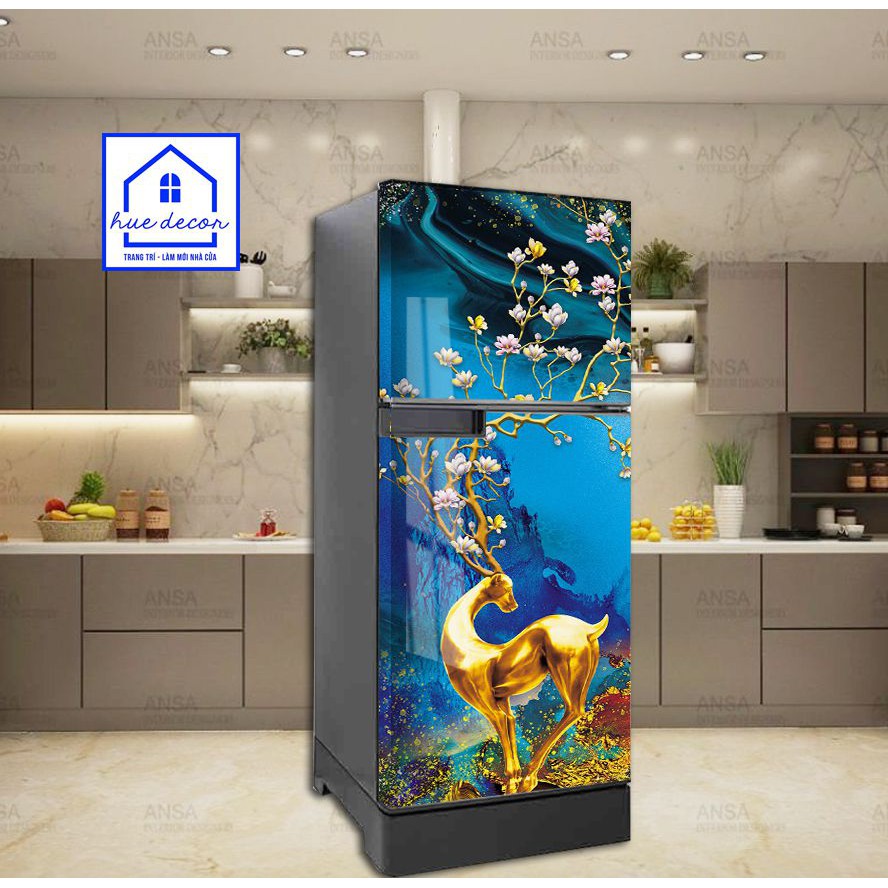 Decal dán tủ lạnh hươu vàng phong thủy hue decor, chống nước-siêu bền, giá rẻ