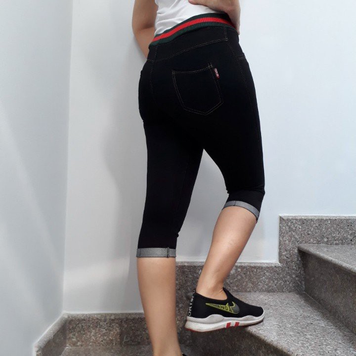 Quần Legging LỬNG giả jean lưng sọc có size 4XL cho bạn dưới 74kg