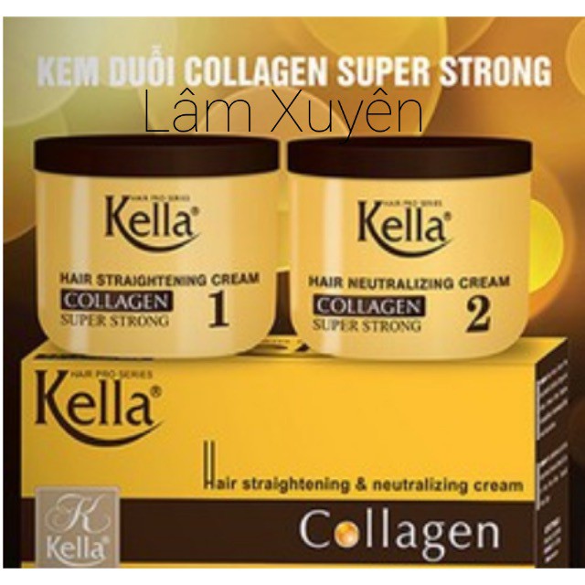 Thuốc duỗi tóc Kella collagen super strong 500ml siêu khỏe hộp màu vàng  duỗi tóc thẳng tự nhiên, chuyên  dụng