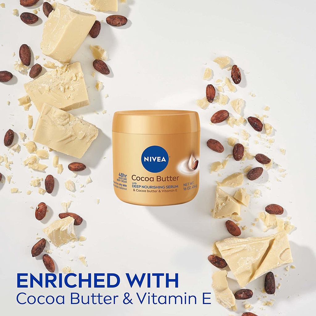 Kem dưỡng ẩm chuyên sâu phục hồi da khô dưỡng da toàn thân NIVEA Cocoa Butter Body Cream with Deep Nourishing Serum USA.