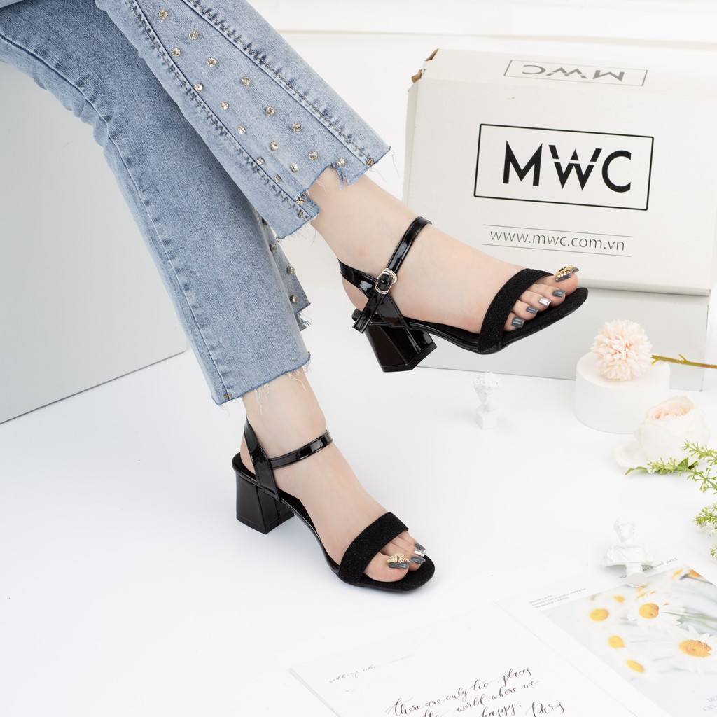 GIÀY CAO GÓT NỮ MWC - GIÀY SANDAL CAO GÓT QUAI NGANG - CAO GÓT SANDAL ĐẾ VUÔNG CAO 5CM - CAO GÓT HỞ MŨI - NUCG-3896