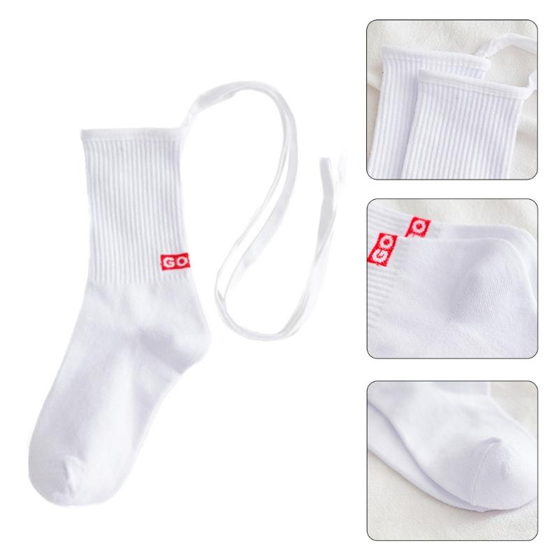 Vớ cổ cao vừa sọc gân có dây cột thắt nơ màu trắng/đen phong cách Harajuku Lolita Nhật Bản thường nhật dành cho bạn nữ