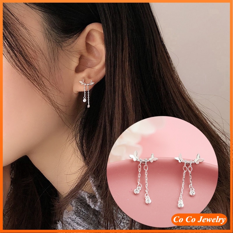 Bông tai mạ bạc họa tiết bướm xinh xắn thời trang cho nữ