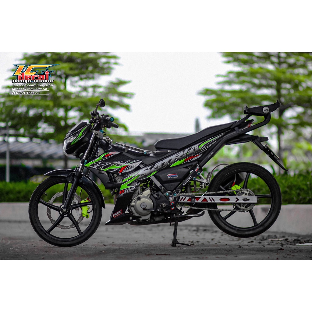 Tem Decal Rời Dán Xe Satria Fi - Raider Fi Mẫu Lửa Xanh Lá Đen Chữ Satria F150 Độc Đáo, Hàng 3 Lớp Chất Lượng Cao