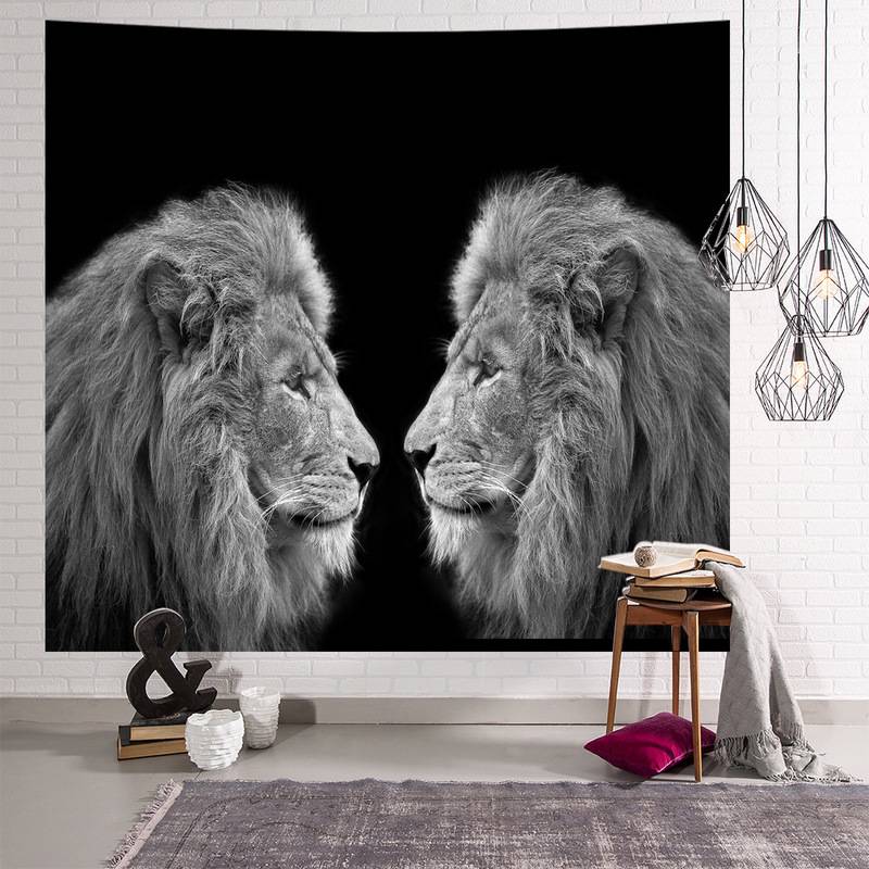 [WARM] Vải treo tường Decor phòng hot nhất  Bắc Âu Ins Animal Tapestry American Home Trang trí nội thất Treo vải Bức tranh tường Bãi biển Khăn tắm Tấm thảm đen và trắng in hình sư tử Chăn