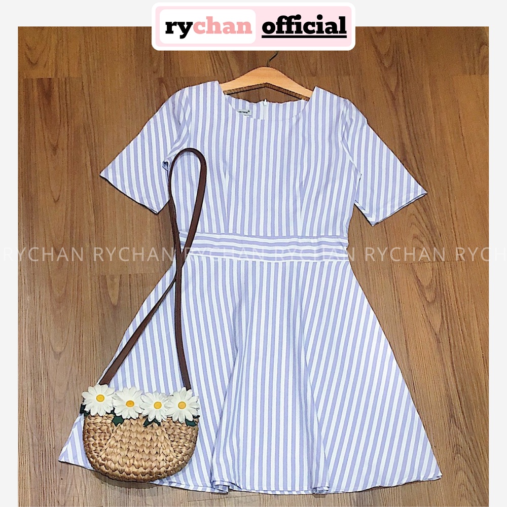 [ẢNH THẬT CUỐI] DX647 - Đầm Xòe Sọc Tay Lỡ Đơn Giản