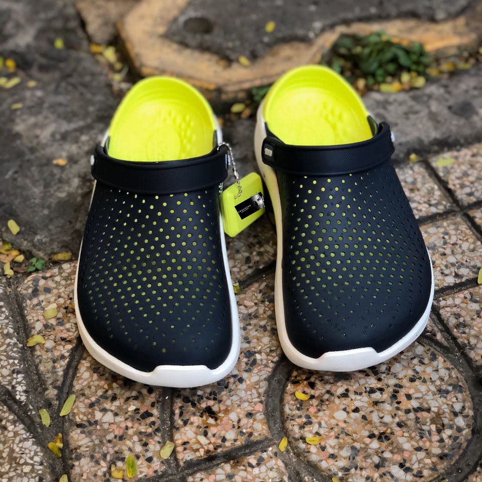LC - Dép Cross Xanh Đen Dạ Quang, Dép Sục Nam Nữ Unisex Literide Clog Màu Đen Đi Mưa Cao Cấp - Sấu Vui Vẻ