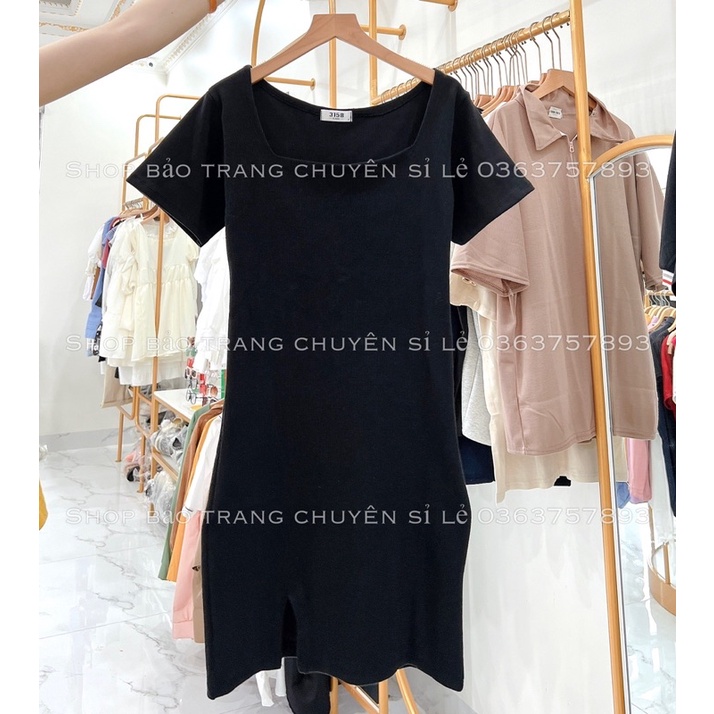 Váy Body Tăm Xẻ Gấu Kiểu Dáng Hàn Quốc Trẻ Trung Tôn Dáng Form Vừa Cho Nữ