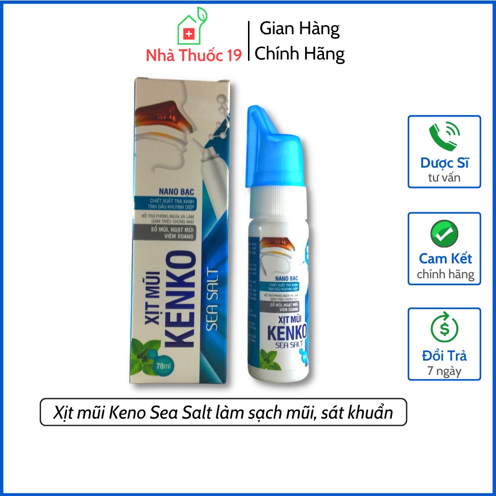 Xịt mũi KENKO SEA SALT nước muối biển vệ sinh làm sạch bụi bẩn, ngừa ngạt mũi , sổ mũi, viêm xoang - Lọ xịt 70ml