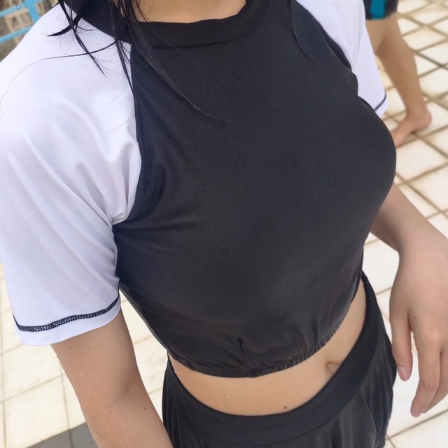 Đồ bơi nữ kín đáo tay ngắn LILY áo bơi học sinh croptop kèm váy bơi cạp cao che bụng BKN39