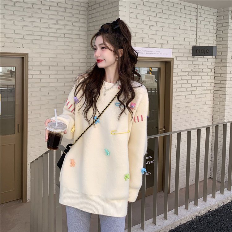Áo Sweater Dáng Rộng Họa Tiết Gấu Xinh Xắn Dành Cho Nữ  tao bao
