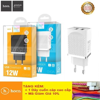 Củ sạc nhanh 2 cổng usb💎siêu bền💎cốc sạc hoco c43/c43a mới - dòng điện 12w max 2.4a - bảo hành chính hãng