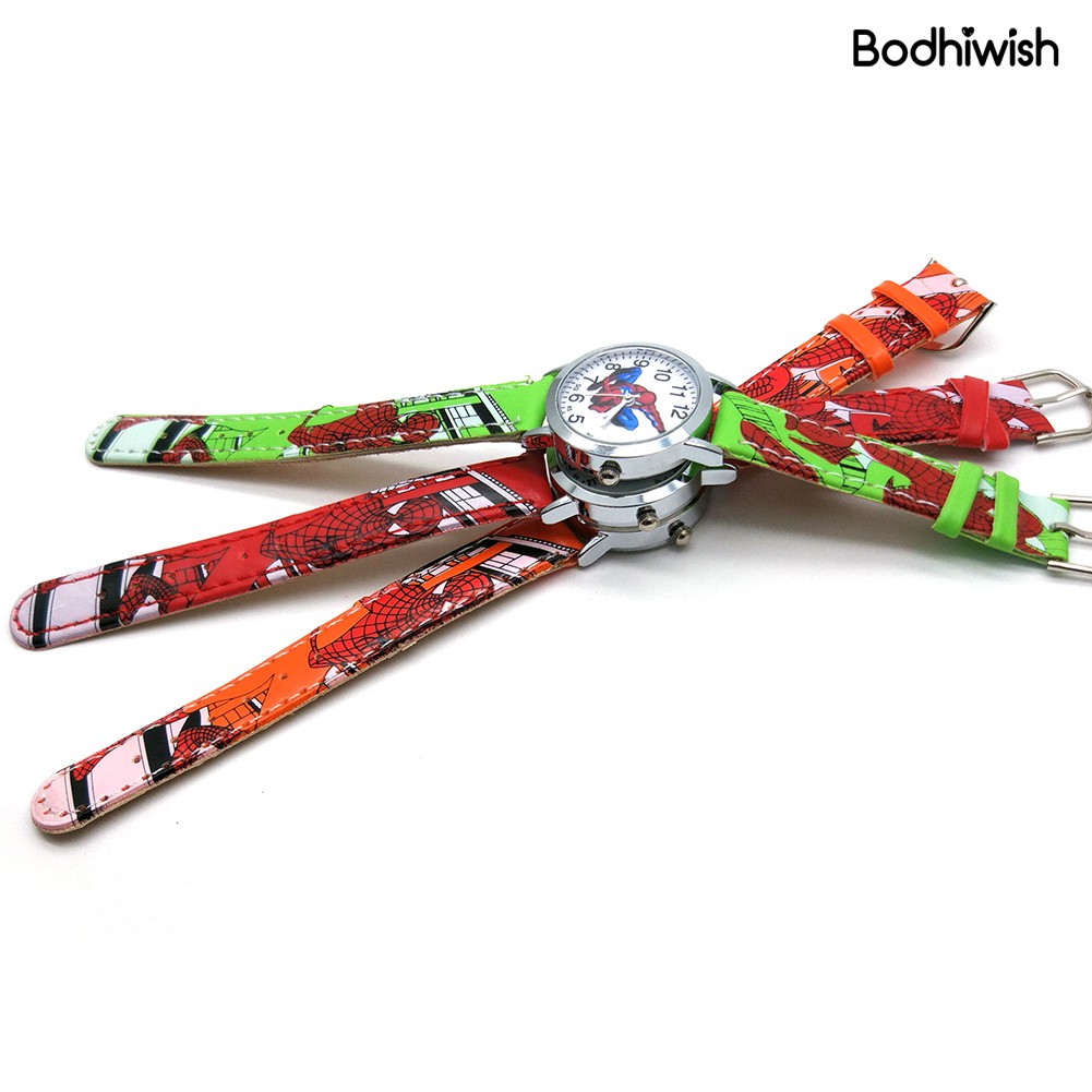 Đồng Hồ Đeo Tay Dây Da Mặt Tròn In Hình Người Nhện Dễ Thương Cho Bé | BigBuy360 - bigbuy360.vn