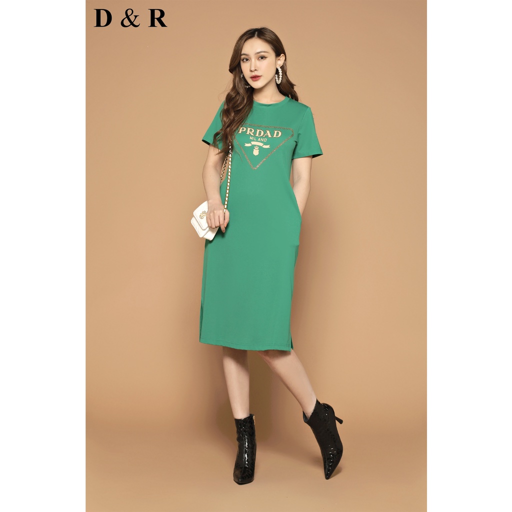 Đầm thun suông bigsize dáng dài họa tiết đính đá Quảng Châu cao cấp váy đi chơi dạo phố D&R Fashion D148