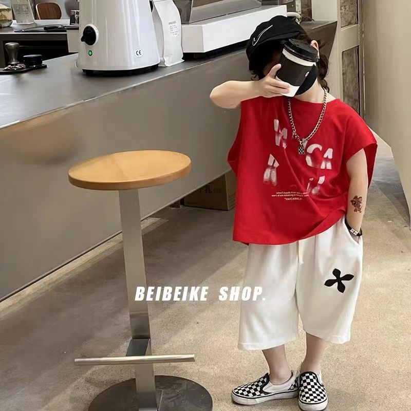 Áo Thun Cotton Sát Nách Cổ Tròn Dáng Rộng Thời Trang Hàn Quốc Cho Bé Trai