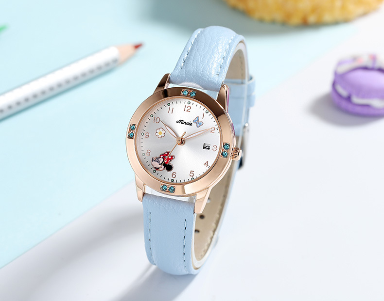 Đồng Hồ Đeo Tay Máy Quartz Dạ Quang In Hoạt Hình Disney Minnie Donald Bằng Thép Không Gỉ Dễ Thương Cho Bé Gái