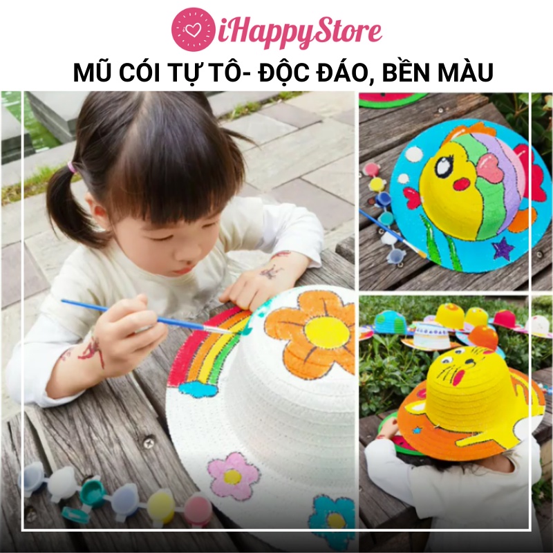 [Tặng Màu Và Bút Lông] Mũ Cho Bé Tô Màu- Đồ Chơi Thủ Công Sáng Tạo - iHappyStore