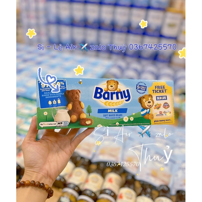 Bánh bông lan gấu Barny siêu mềm nhân kem sữa nội địa Anh