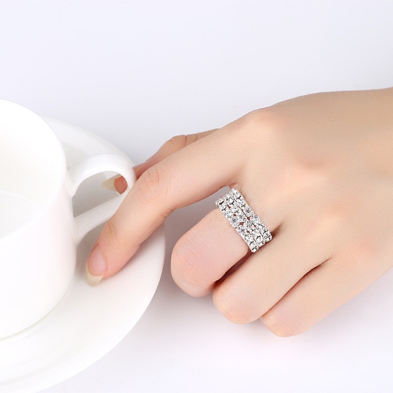 Nhẫn Hợp Kim Dát Pha Lê Màu Bạc Đàn Hồi Thời Trang