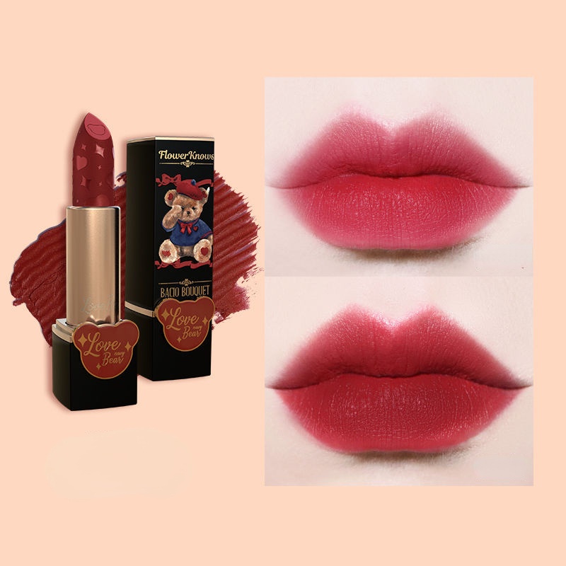 FLOWER KNOWS Son Môi Teddy Bear Mềm Mịn Như Nhung Màu Đậu Trắng Tạo Hiệu Ứng Sương Mù