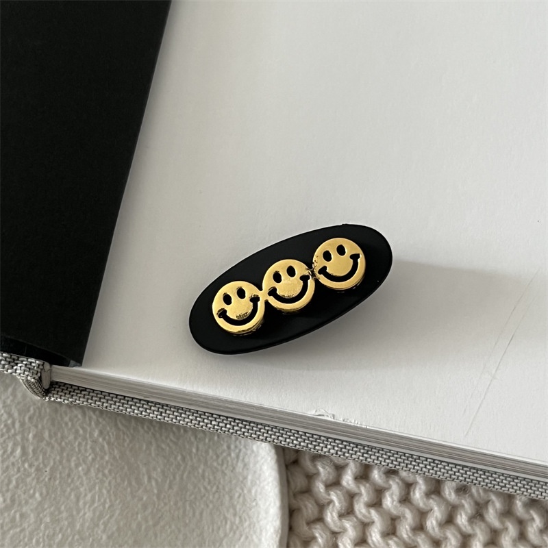 Kẹp Tóc Kim Loại Màu Đen Hình Mặt Cười Phong Cách Hàn Quốc