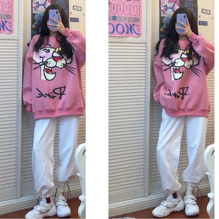 Set bộ nỉ bông hoạt hình BÁO HỒNG nam nữ Cheapy quần jogger ống suông mix áo sweater nỉ bông form rộng mùa đông