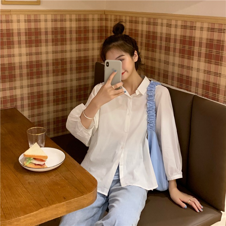  Xiaozhainv Áo sơ mi tay lửng dáng rộng kiểu Hàn Quốc | BigBuy360 - bigbuy360.vn