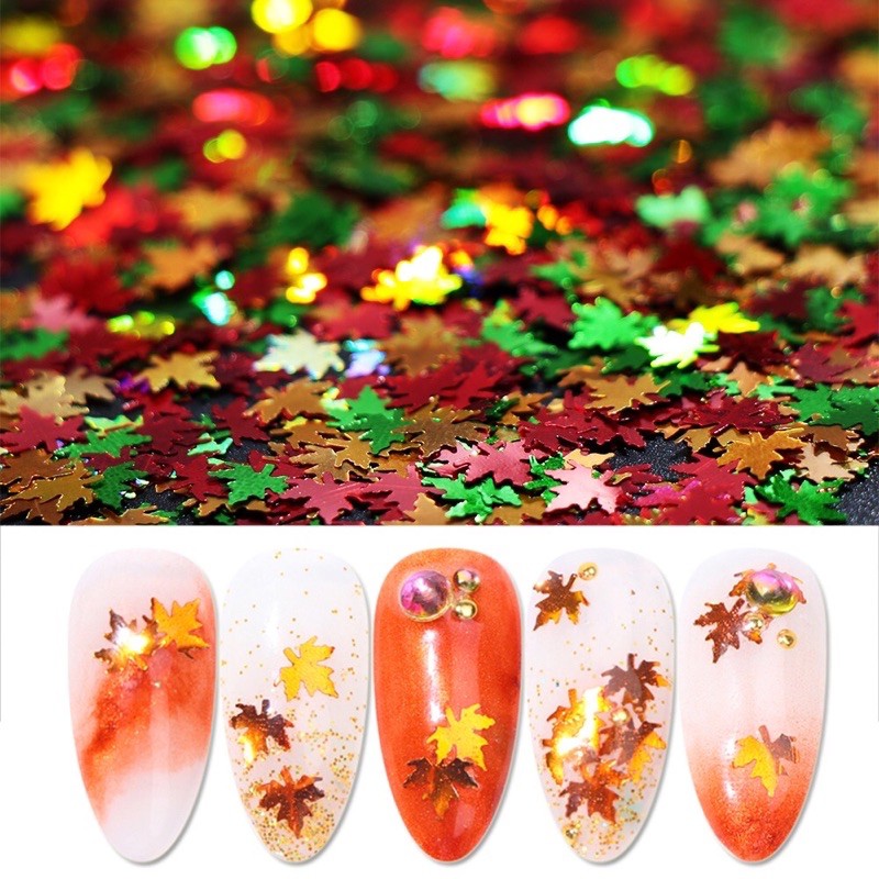 Sequin lá phong mix màu-phụ kiện nail móng